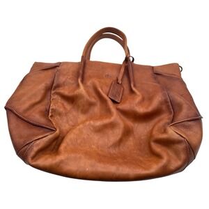 Eco Tote Bag Womens Large Cognac Brown Leather Slouchy Hobo Compass Logo Boho